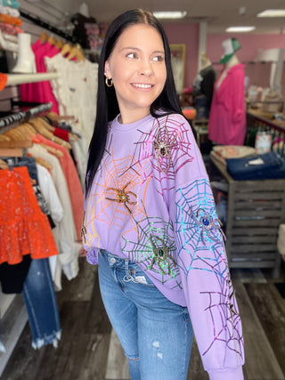 Lavender Spiderweb Sweatshirt Queen of Sparkles