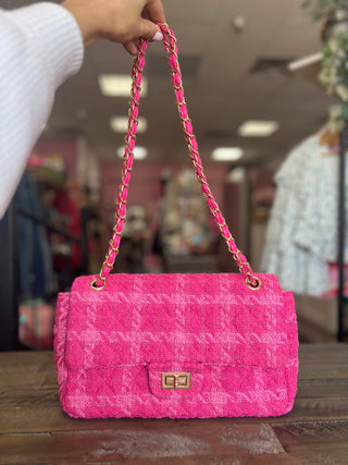 chanel pink tweed bag new