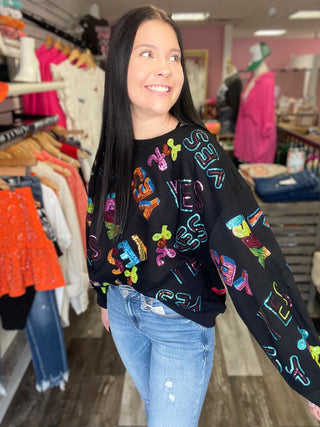 Black & Rainbow Yes No Sweatshirt Queen of Sparkles
