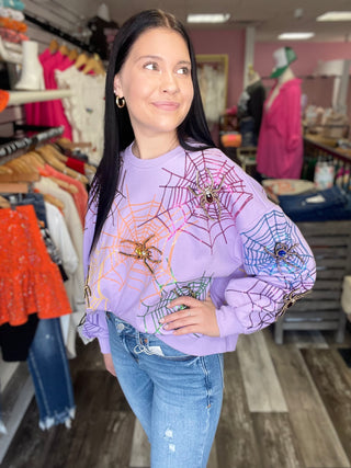 Lavender Spiderweb Sweatshirt Queen of Sparkles