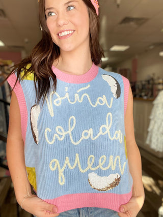 Queen of Sparkles Periwinkle Pina Colada Queen Sweater Tank