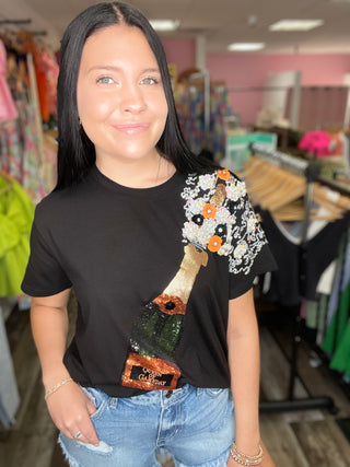 Black & Orange Popping Champagne Tee Queen of Sparkles