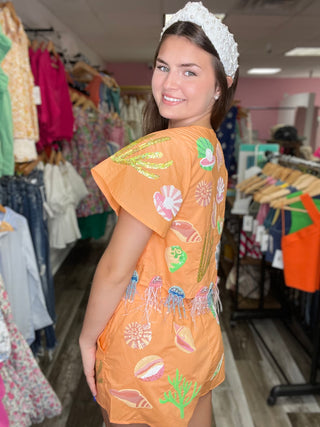 Queen of Sparkles Peach Under The Sea Icon Short Sleeve Top