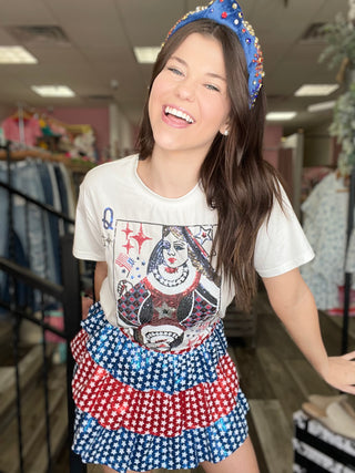 Queen of Sparkles Red, White & Blue Sequin Star Skort