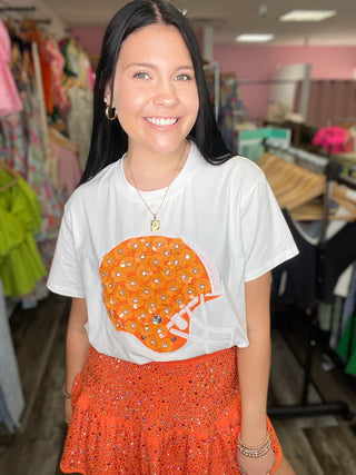 Orange & White Flower Helmet Tee Queen of Sparkles