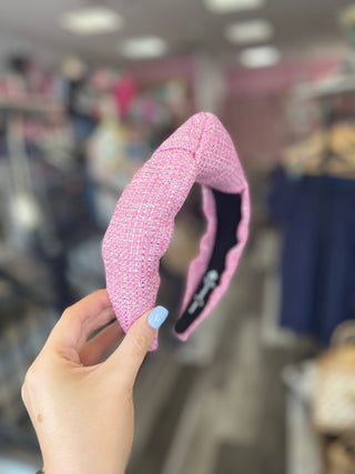 Pink Solid Tweed and Gold Headband