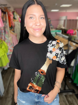 Black & Orange Popping Champagne Tee Queen of Sparkles