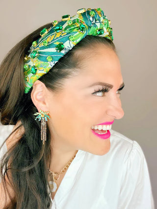 Birds of Paradise Headband with Green Crystals