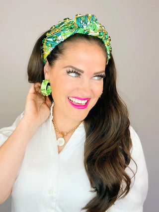 Birds of Paradise Headband with Green Crystals