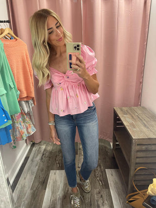 Waking Up To Spring Pink Peplum Top