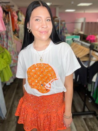 Orange & White Flower Helmet Tee Queen of Sparkles