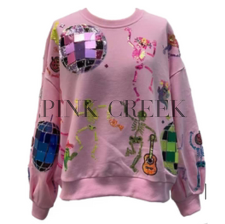 Pink Skeleton Disco Party Sweatshirt Queen of Sparkles