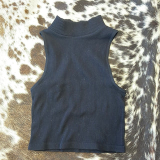 Never Doubt It Ribbed Turtle Neck Black Crop Top