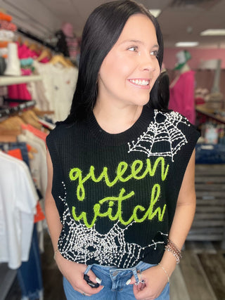 Queen Witch Spider Web Sweater Vest Queen of Sparkles