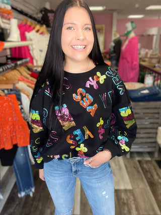 Black & Rainbow Yes No Sweatshirt Queen of Sparkles