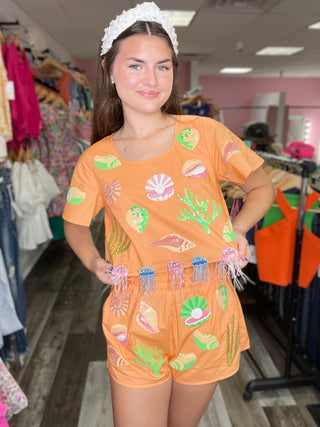 Queen of Sparkles Peach Under The Sea Icon Short Sleeve Top