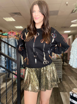 Queen of Sparkles Black Gold Disco Swing Shorts