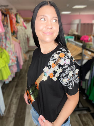 Black & Orange Popping Champagne Tee Queen of Sparkles
