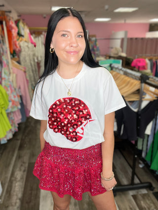 Crimson & White Flower Helmet Tee Queen of Sparkles