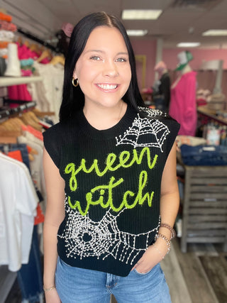 Queen Witch Spider Web Sweater Vest Queen of Sparkles