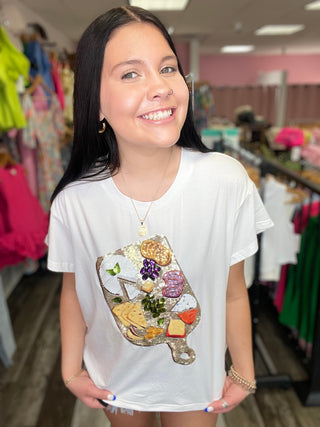White Charcuterie Board Tee Queen of Sparkles