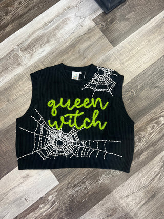 Queen Witch Spider Web Sweater Vest Queen of Sparkles