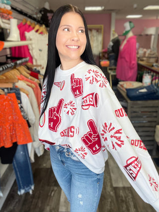 White & Crimson Cheers Queen Icon Sweatshirt Queen of Sparkles