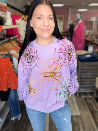 Lavender Spiderweb Sweatshirt Queen of Sparkles