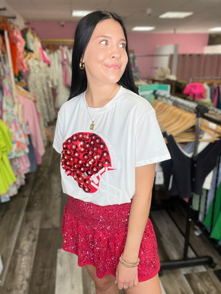 Crimson & White Flower Helmet Tee Queen of Sparkles