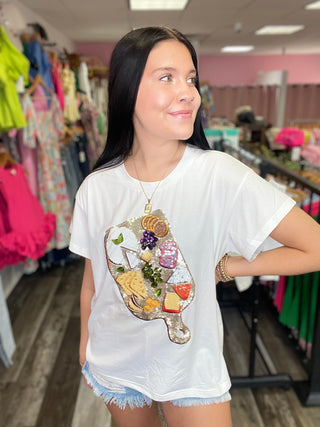 White Charcuterie Board Tee Queen of Sparkles