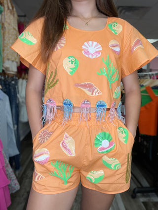 Queen of Sparkles Peach Under The Sea Icon Short Sleeve Top