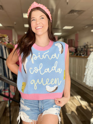 Queen of Sparkles Periwinkle Pina Colada Queen Sweater Tank