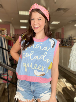 Queen of Sparkles Periwinkle Pina Colada Queen Sweater Tank