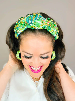 Birds of Paradise Headband with Green Crystals