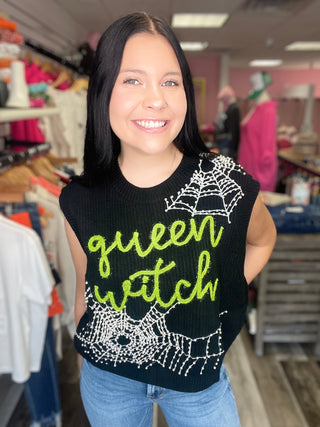 Queen Witch Spider Web Sweater Vest Queen of Sparkles