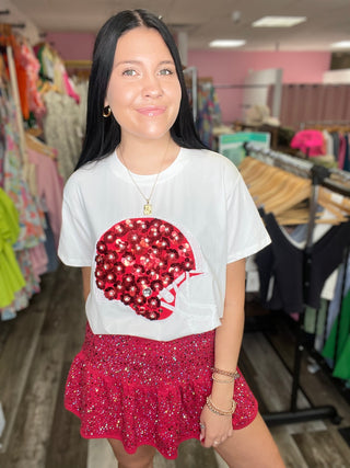 Crimson & White Flower Helmet Tee Queen of Sparkles
