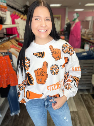 Orange & Black Cheers Queen Icon Sweatshirt Queen of Sparkles