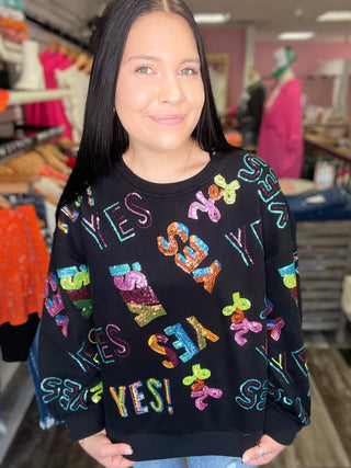 Black & Rainbow Yes No Sweatshirt Queen of Sparkles