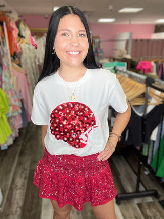 Crimson & White Flower Helmet Tee Queen of Sparkles