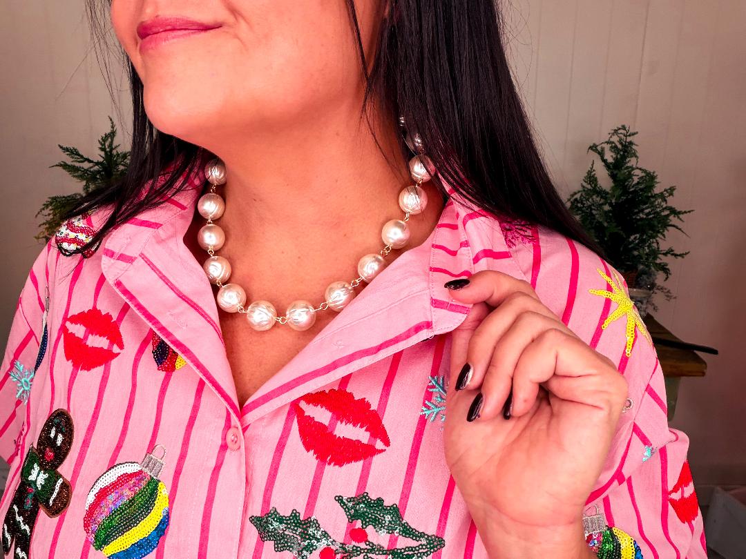 Wrinkled Pearls Amelia Necklace-Gold-Leetie Lovedale