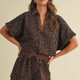 Leopard Cropped Short Sleeve and Shorts Set