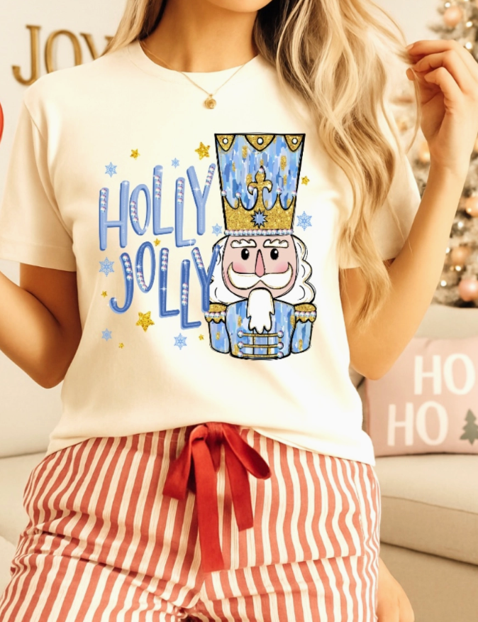 Holly Jolly Nutcracker Graphic Tee-Sparkle-Blue