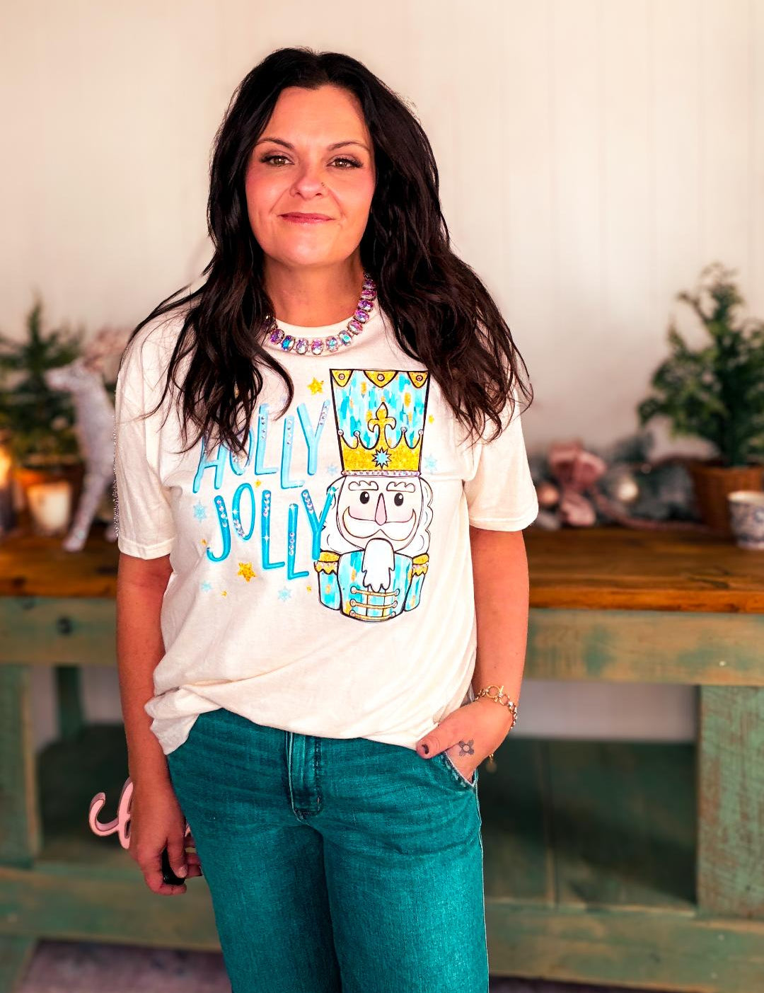 Holly Jolly Nutcracker Graphic Tee-Sparkle-Blue