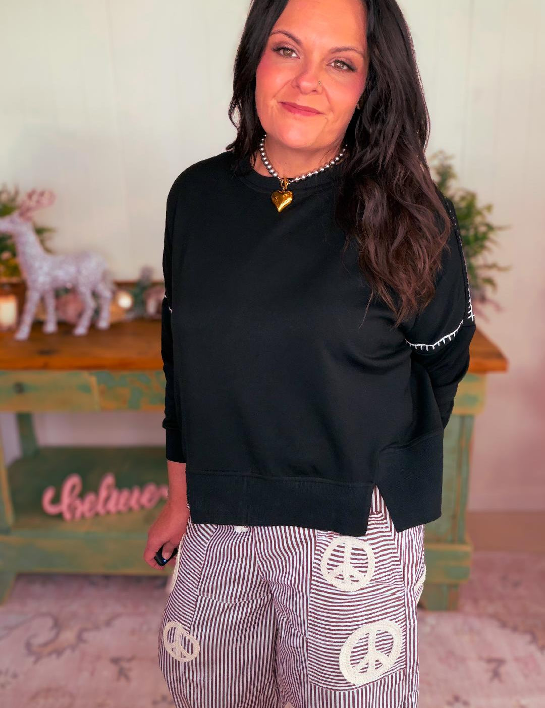 Contrast Stitch Crewneck Sweatshirts