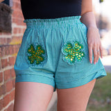 Green Gingham Ruffle Jeweled Shamrock Shorts – Queen of Sparkles