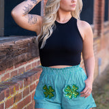 Green Gingham Ruffle Jeweled Shamrock Shorts – Queen of Sparkles