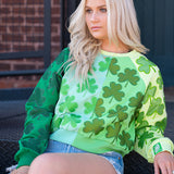 Green Cotton Colorblock Rhinestone Shamrock Sweatshirt- Queen Of Sparkles