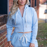LoveShackFancy Arienne Cropped Zip Hoodie – Chilled Blue