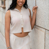Garden Sun Button Tank - Taupe