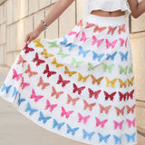 Queen of Sparkles White Multi Butterfly Sequin Midi Skirt